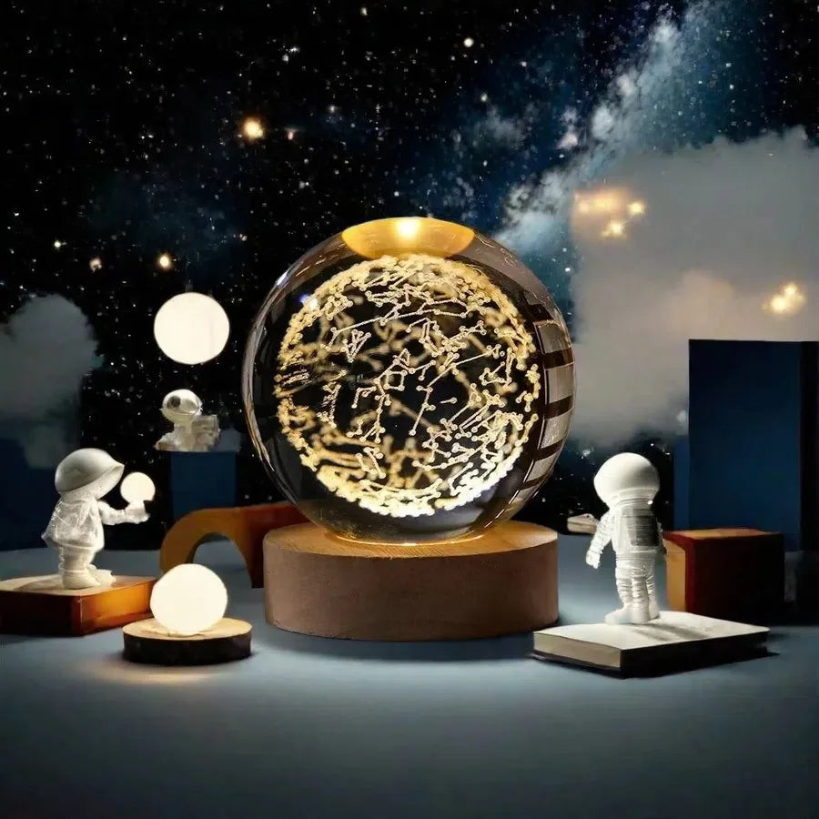 Small 3D Solar System Crystal Ball With LED Base, Night Light