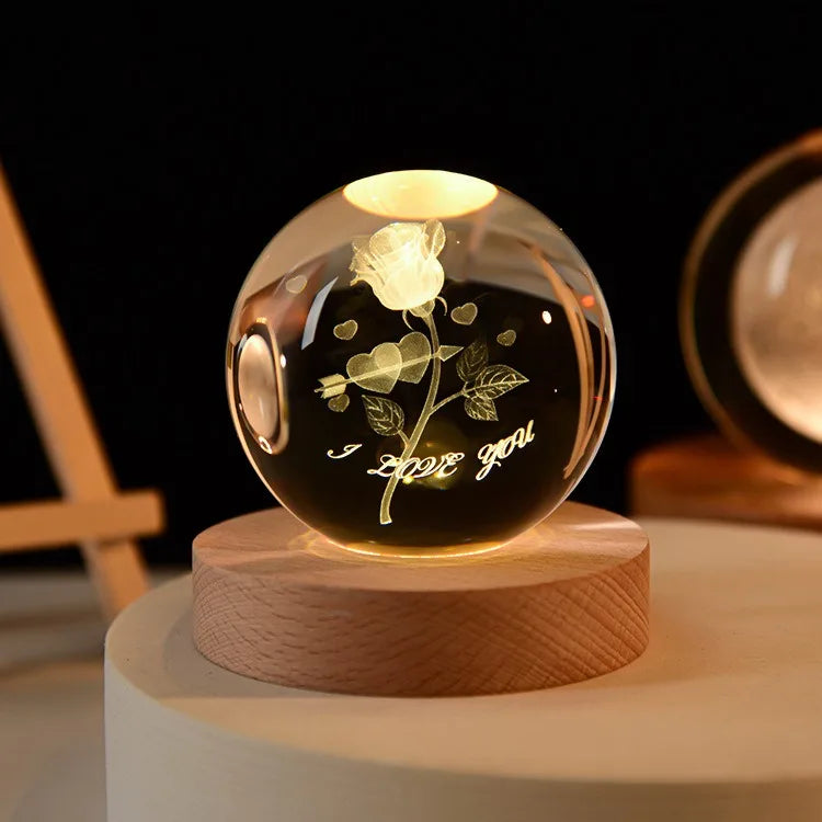 Small 3D Solar System Crystal Ball With LED Base, Night Light