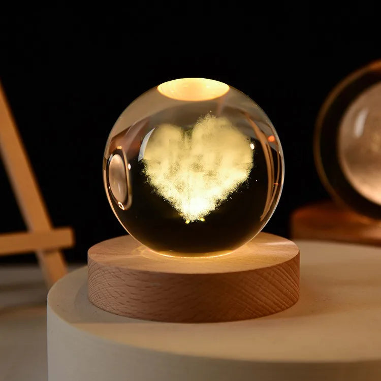 Small 3D Solar System Crystal Ball With LED Base, Night Light