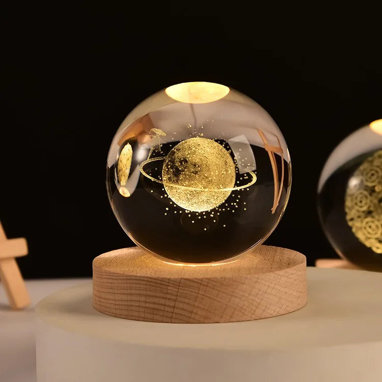 Small 3D Solar System Crystal Ball With LED Base, Night Light
