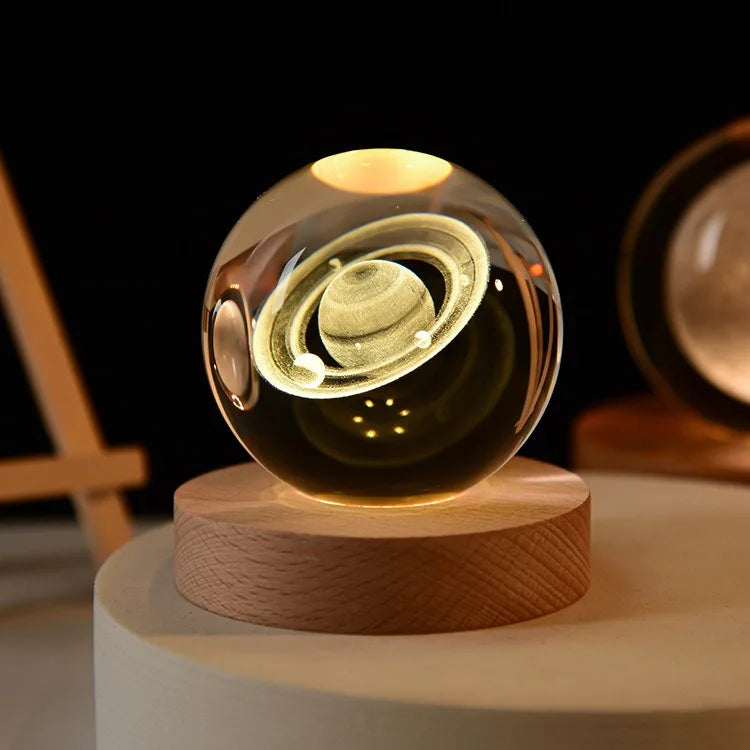 Small 3D Solar System Crystal Ball With LED Base, Night Light