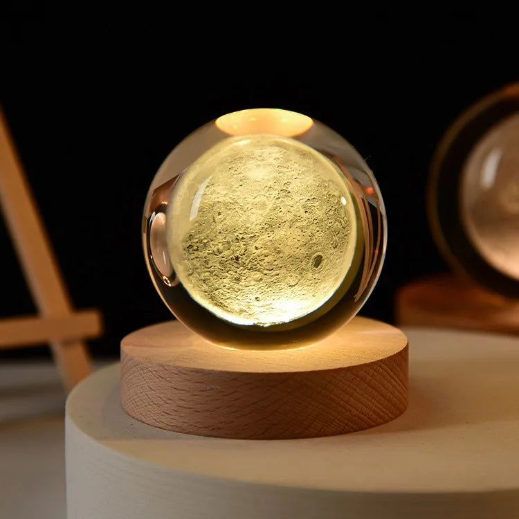 Small 3D Solar System Crystal Ball With LED Base, Night Light