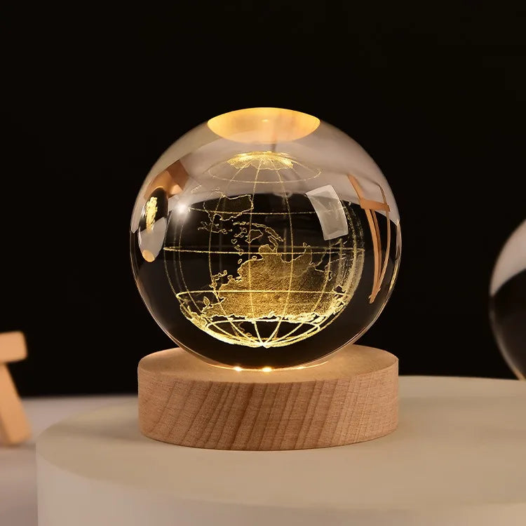 Small 3D Solar System Crystal Ball With LED Base, Night Light