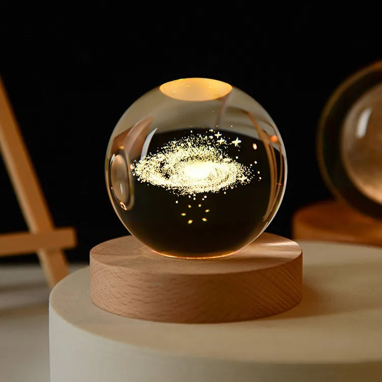 Small 3D Solar System Crystal Ball With LED Base, Night Light