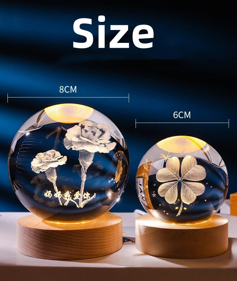 Small 3D Solar System Crystal Ball With LED Base, Night Light