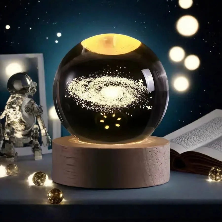 Small 3D Solar System Crystal Ball With LED Base, Night Light