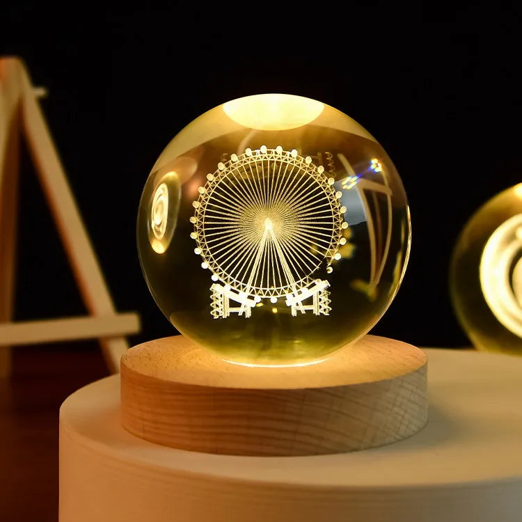 Small 3D Solar System Crystal Ball With LED Base, Night Light