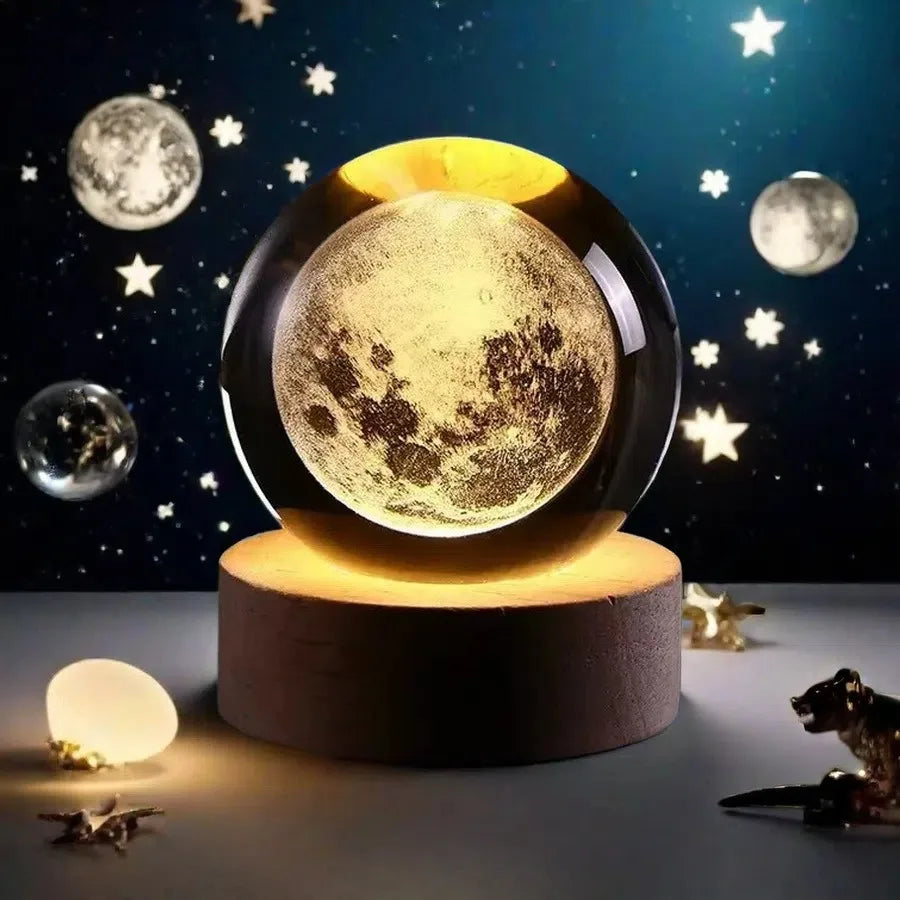 Small 3D Solar System Crystal Ball With LED Base, Night Light