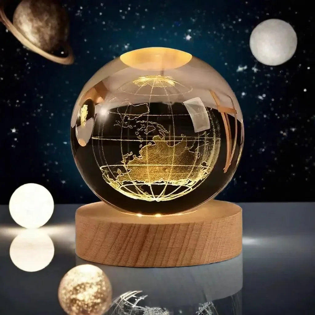 Small 3D Solar System Crystal Ball With LED Base, Night Light