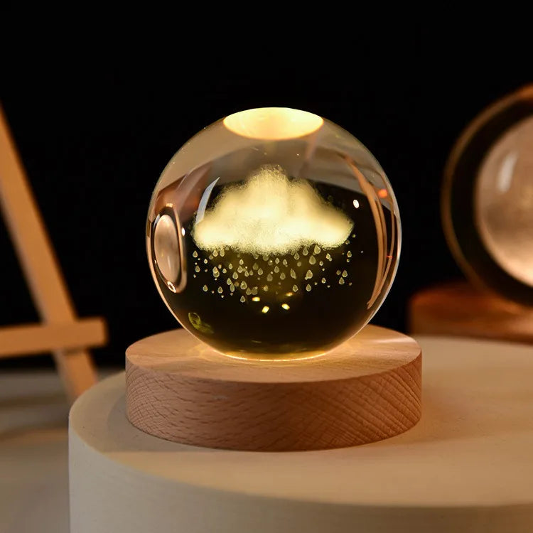 Small 3D Solar System Crystal Ball With LED Base, Night Light