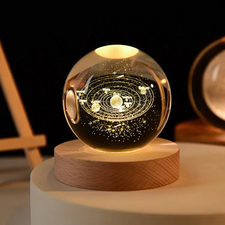 Small 3D Solar System Crystal Ball With LED Base, Night Light
