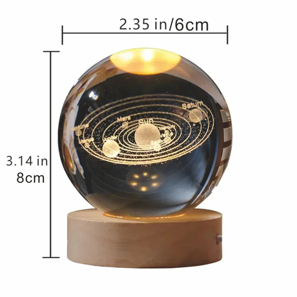 USB LED Night Light - Galaxy Crystal Ball Lamp & 3D Planet Moon Lamp for Home Decor