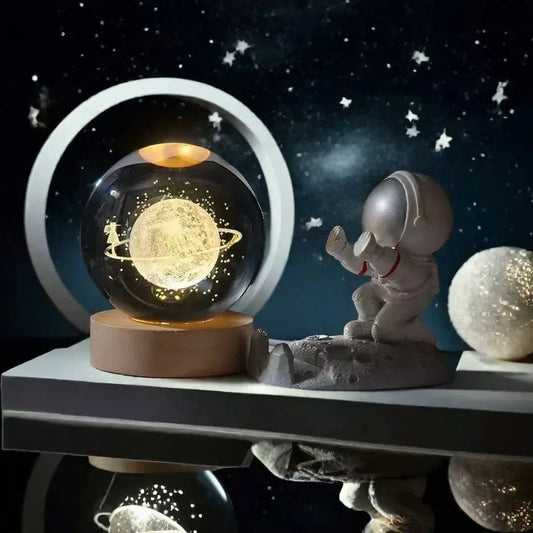Small 3D Solar System Crystal Ball With LED Base, Night Light
