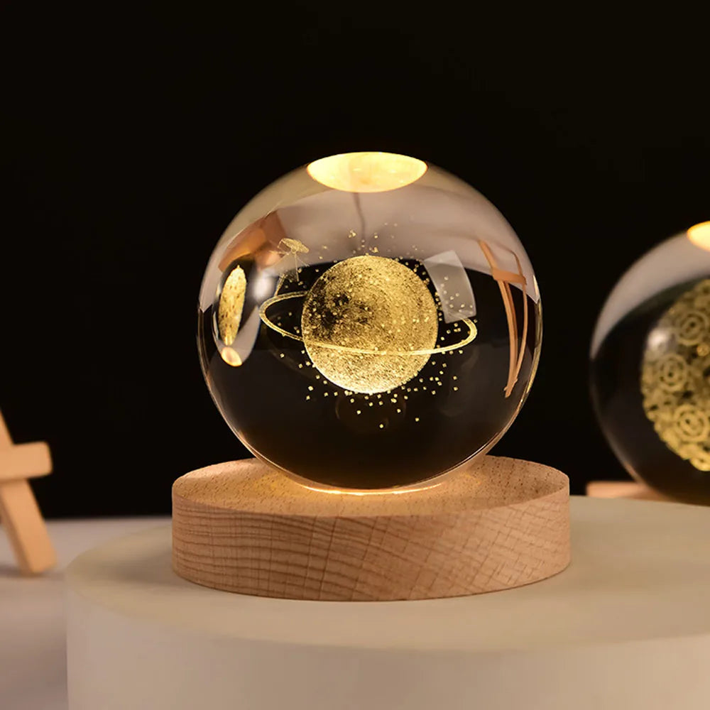 USB LED Night Light - Galaxy Crystal Ball Lamp & 3D Planet Moon Lamp for Home Decor