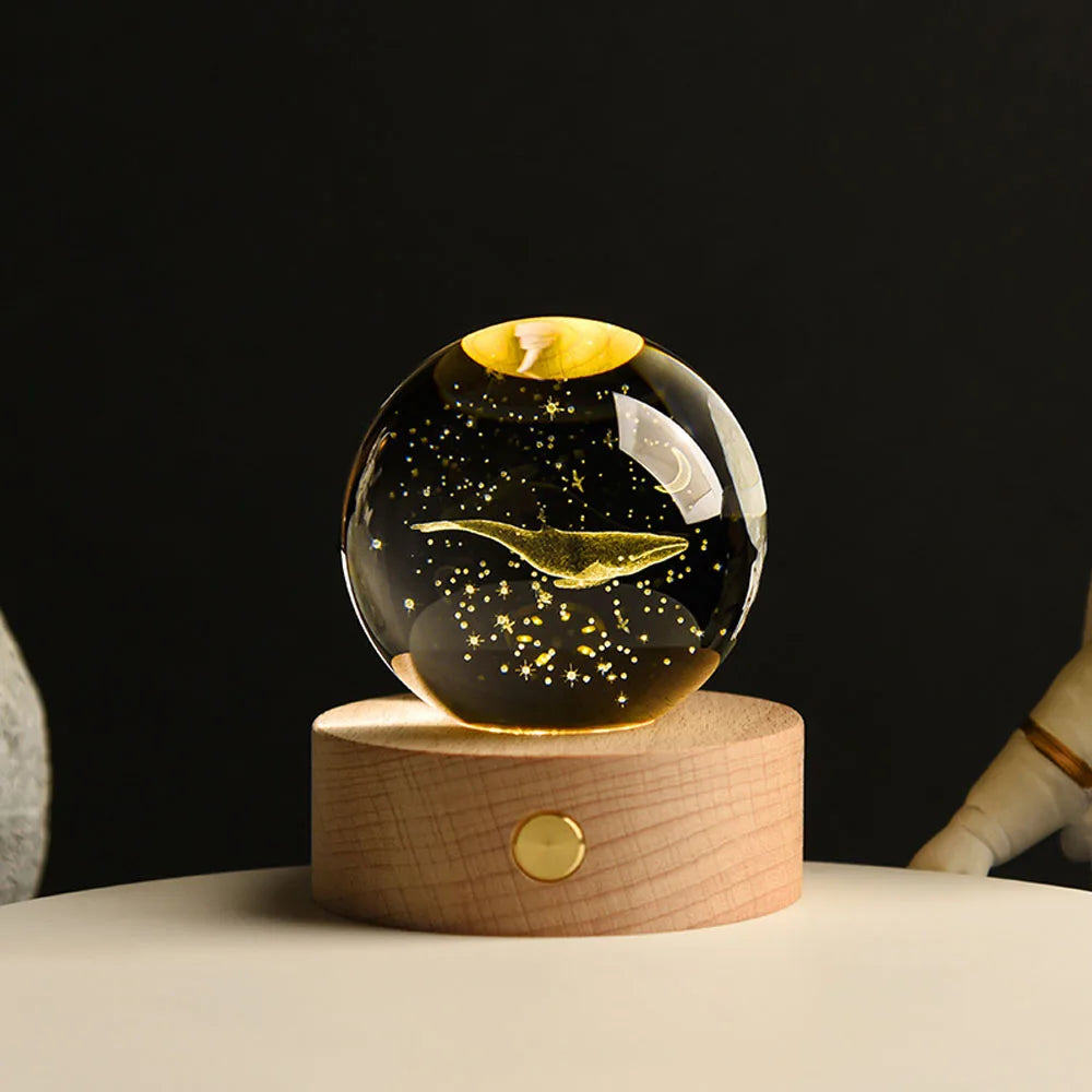 USB LED Night Light - Galaxy Crystal Ball Lamp & 3D Planet Moon Lamp for Home Decor