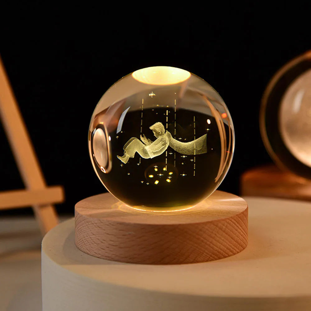 USB LED Night Light - Galaxy Crystal Ball Lamp & 3D Planet Moon Lamp for Home Decor