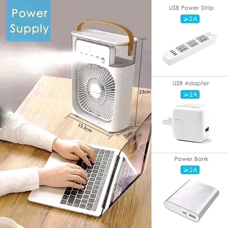 3-in-1 Portable Humidifier Fan with LED Night Light and USB Connectivity for Home Use