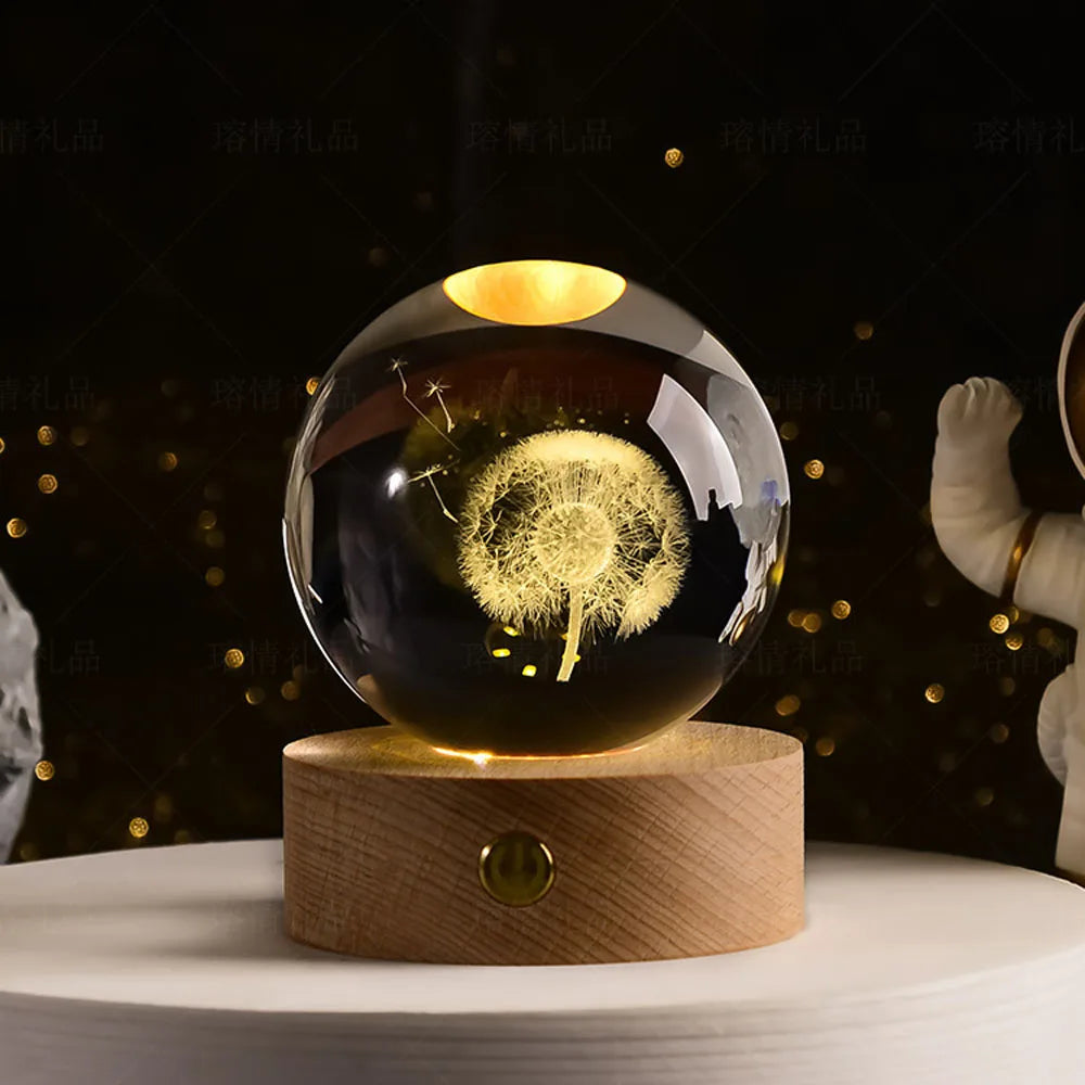 USB LED Night Light - Galaxy Crystal Ball Lamp & 3D Planet Moon Lamp for Home Decor